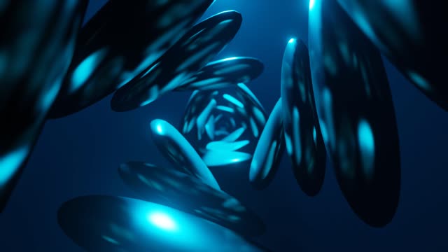 Dynamic blue abstract vortex animation with rotating shapes, ideal for creative backgrounds.
