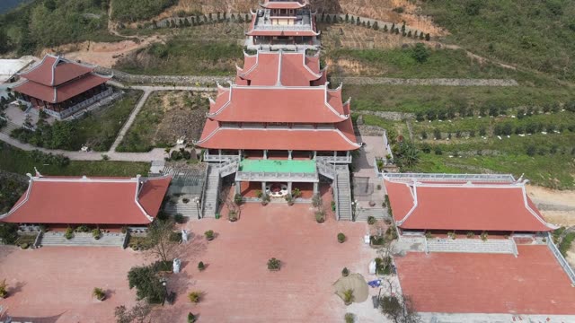 Captivating drone footage of an ancient temple with intricate architecture.