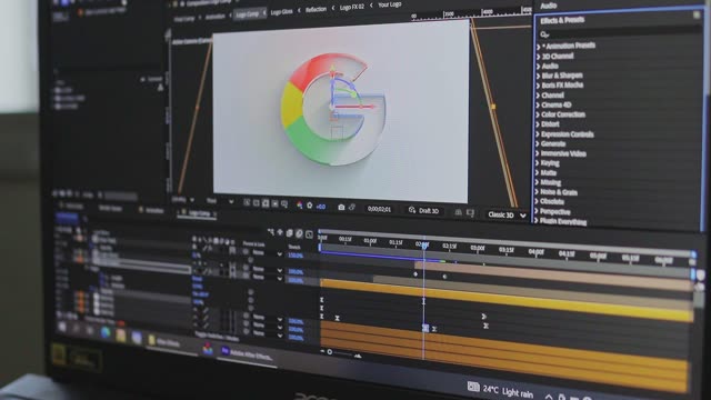Detailed view of logo animation process on computer screen.
