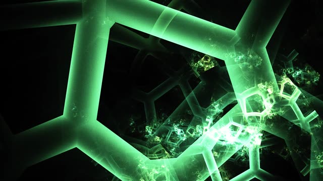 Seamless looping abstract animation featuring green glowing structures.