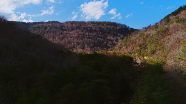 Serene aerial footage of mountains during fall in Tennessee.